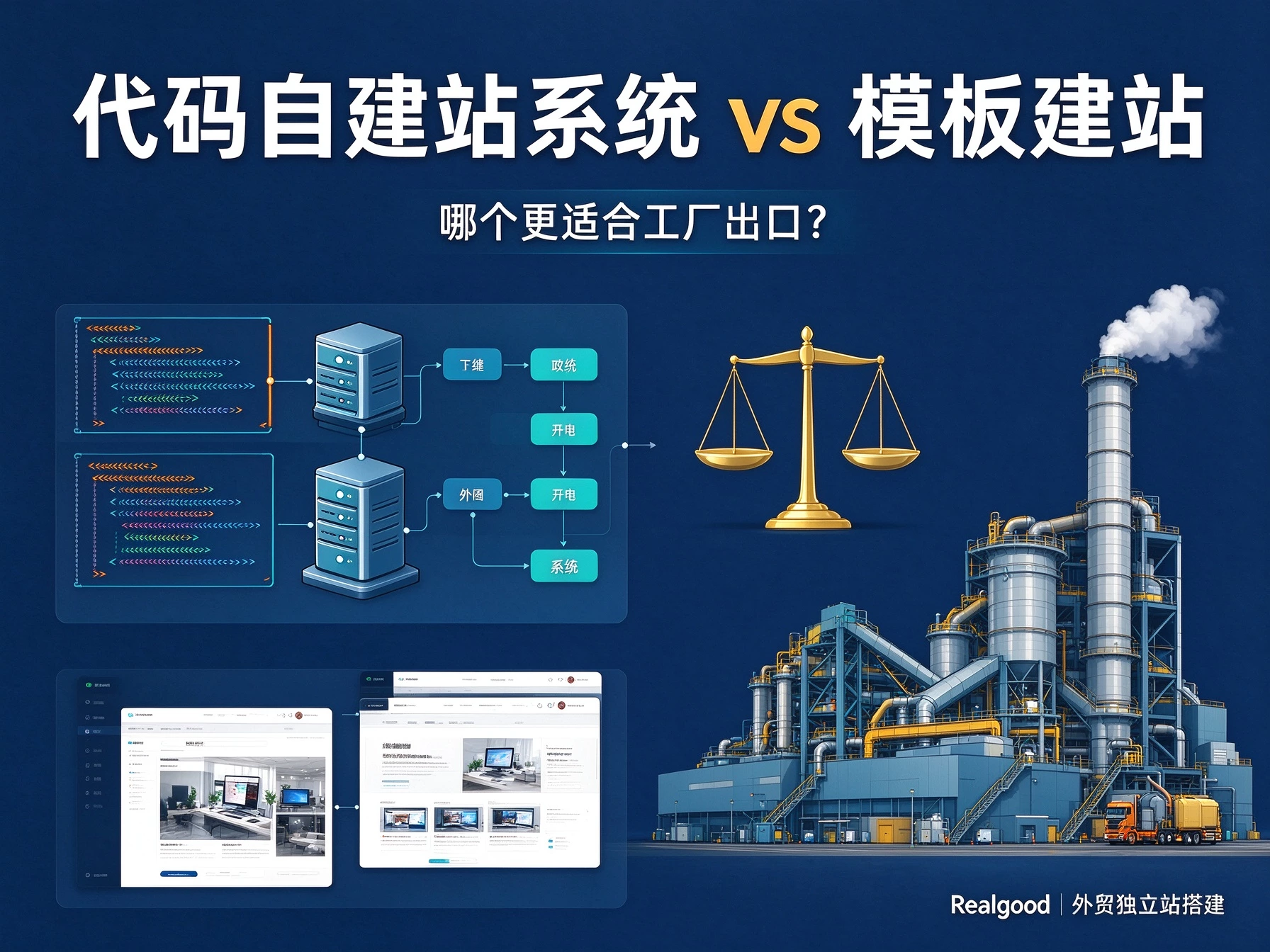 代码自建站系统 vs 模板建站,哪个更适合工厂出口?